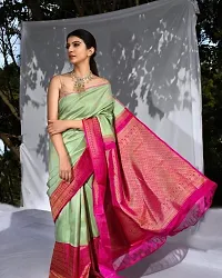 Fancy Silk Blend Saree With Blouse Piece For Women-thumb1