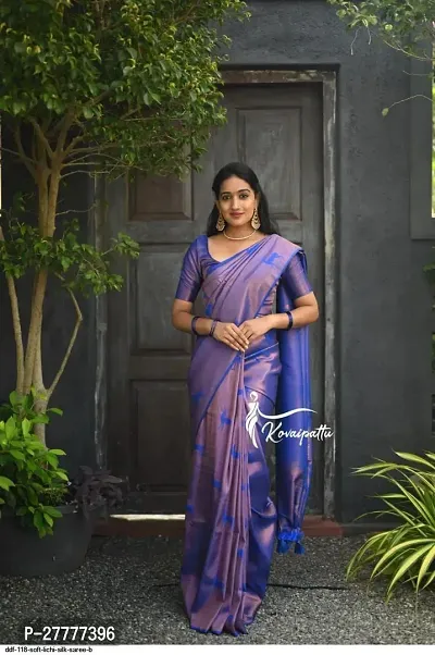 Fancy Silk Blend Saree With Blouse Piece For Women-thumb0