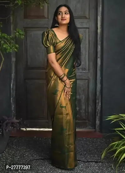 Fancy Silk Blend Saree With Blouse Piece For Women-thumb0