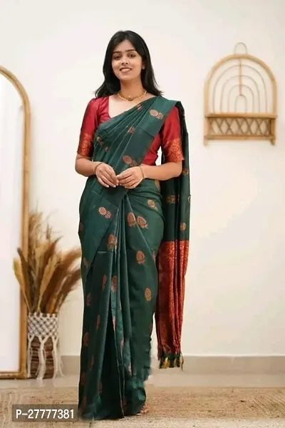 Fancy Silk Blend Saree With Blouse Piece For Women-thumb0