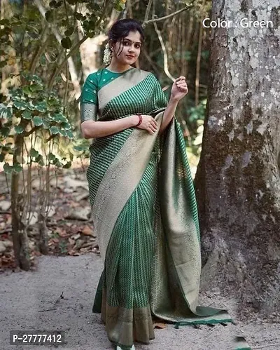 Fancy Silk Blend Saree With Blouse Piece For Women-thumb0