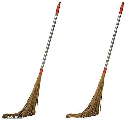 Steel Handle -42 Inch Eco Friendly Soft Grass Floor Broom Stick For Floor Cleaning -Phool Broom Set Of 2-thumb0