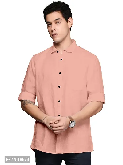 Stylish Pink Cotton Long Sleeves Solid Casual Shirt For Men