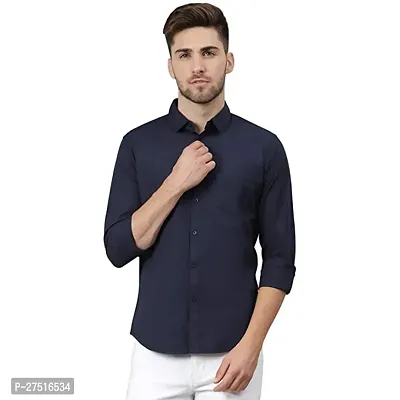 Stylish Blue Cotton Long Sleeves Solid Casual Shirt For Men
