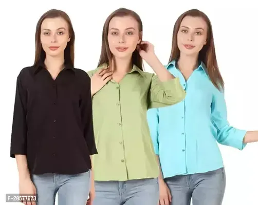 Elegant Multicoloured Cotton Solid Shirt For Women, Pack Of 3-thumb0