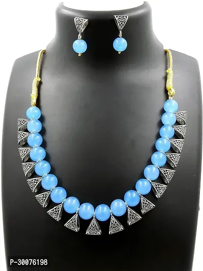 Kaima Oxidised Silver Blue Jewellery Set Pack of 1