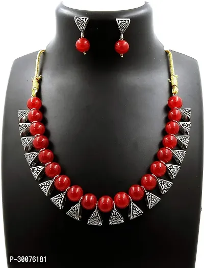 Kaima Oxidised Silver Red Jewellery Set Pack of 1