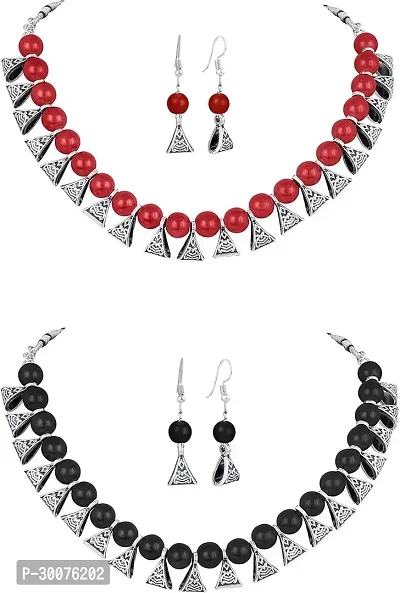 Kaima Oxidised Silver Multicolor Jewellery Set Pack of 2