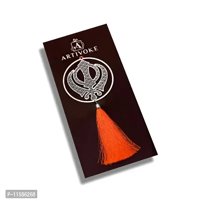 Artivoke Brass Silver Plated Khanda (Sikh symbol) with Hanger for Car | Perfect Gift for Diwali, Decor iItems (Silver)-thumb0