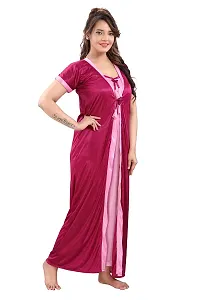 TRUNDZ Women's Satin Solid Maxi Nighty (NTY2647-2658_Dark Pink_Free Size)-thumb2