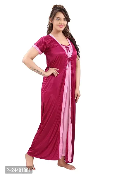 TRUNDZ Women's Satin Solid Maxi Nighty (NTY2647-2658_Dark Pink_Free Size)-thumb3