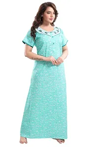 TRUNDZ Women's Cotton Printed Maxi Nighty (2631-2633_Turquoise_Free Size)-thumb1