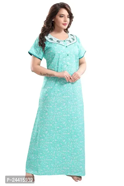 TRUNDZ Women's Cotton Printed Maxi Nighty (2631-2633_Turquoise_Free Size)-thumb2