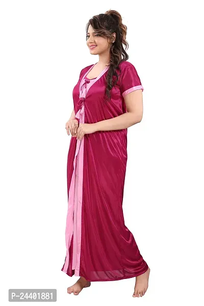 TRUNDZ Women's Satin Solid Maxi Nighty (NTY2647-2658_Dark Pink_Free Size)-thumb4