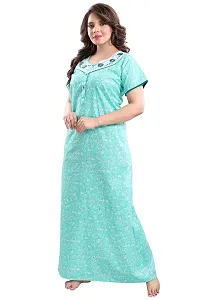 TRUNDZ Women's Cotton Printed Maxi Nighty (2631-2633_Turquoise_Free Size)-thumb2