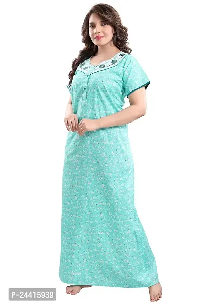 TRUNDZ Women's Cotton Printed Maxi Nighty (2631-2633_Turquoise_Free Size)-thumb3