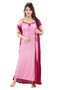 TRUNDZ Women's Satin Solid Maxi Nighty (NTY2647-2658_Dark Pink_Free Size)-thumb1