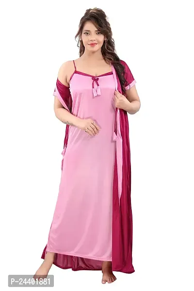 TRUNDZ Women's Satin Solid Maxi Nighty (NTY2647-2658_Dark Pink_Free Size)-thumb2