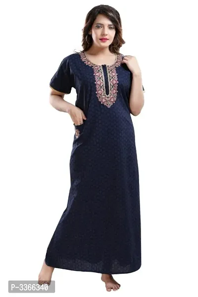 Premium Cotton Printed Embroidery Work Night Gowns With Side Pocket
