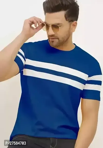 Stylish Blue Cotton Printed Tees For Men-thumb0