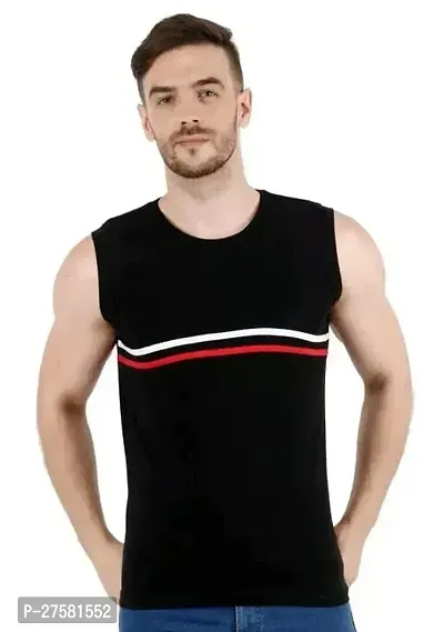 Fabulous Black Polycotton Striped Sleeveless Vests For Men