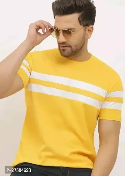 Stylish Yellow Cotton Printed Tees For Men-thumb0