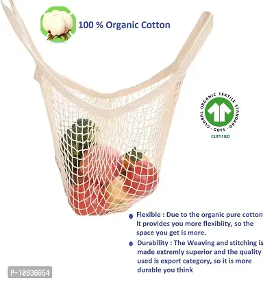 Organic Cotton Net Mesh Bags for Vegetables and Fruits/ Reusable Storage Bags//Market Bag (Multipurpose) - Combo of 3 (Blue, Red and Beige)-thumb4