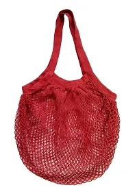 Organic Cotton Net Mesh Bags for Vegetables and Fruits/ Reusable Storage Bags//Market Bag (Multipurpose) - Combo of 2 (Red and Light Blue)-thumb1