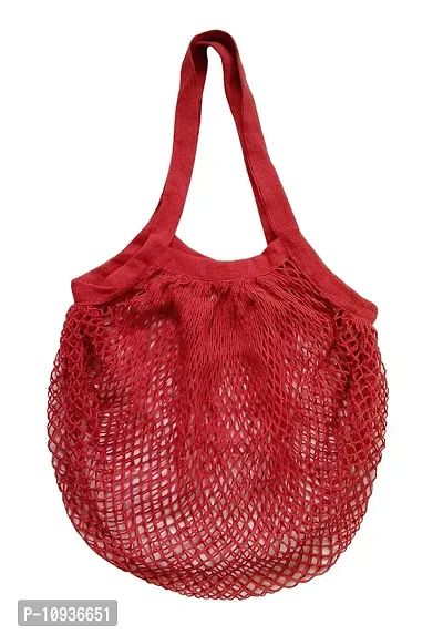 Organic Cotton Net Mesh Bags for Vegetables and Fruits/ Reusable Storage Bags//Market Bag (Multipurpose) - Combo of 2 (Red and Light Blue)-thumb2