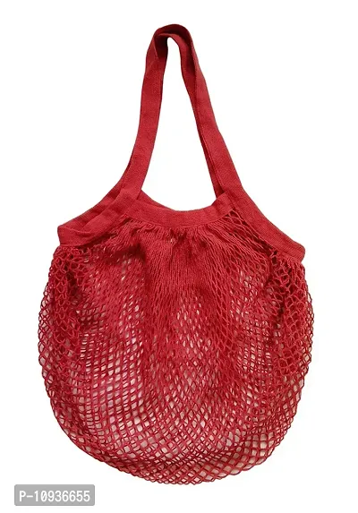 Organic Cotton Net Mesh Bags for Vegetables and Fruits/ Reusable Storage Bags//Market Bag (Multipurpose) - Combo of 3 (Green , Red and Beige)-thumb3