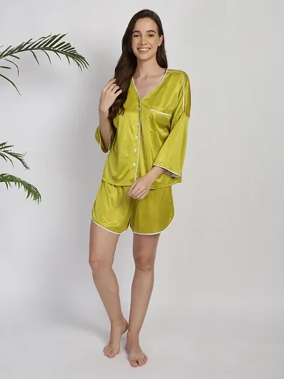 Fancy Solid Top with Shorts Nightsuit