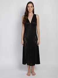 Women's Exotic Satin Maxi Nighty Nightgown Black-thumb2
