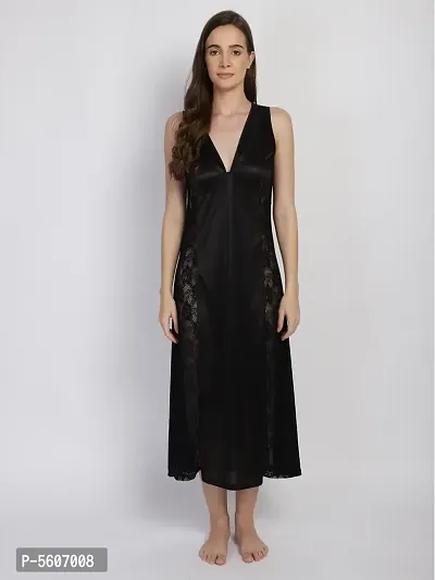 Women's Exotic Satin Maxi Nighty Nightgown Black-thumb3