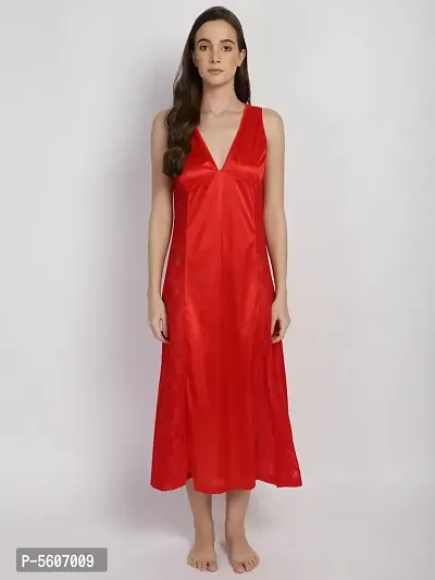 Women's Exotic Satin Maxi Nighty Nightgown Hot Red-thumb3
