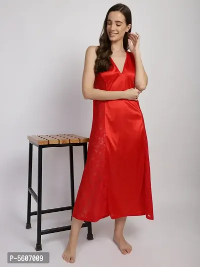 Women's Exotic Satin Maxi Nighty Nightgown Hot Red-thumb5