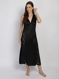 Women's Exotic Satin Maxi Nighty Nightgown Black-thumb4