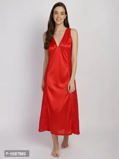 Women's Exotic Satin Maxi Nighty Nightgown Hot Red