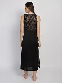 Women's Exotic Satin Maxi Nighty Nightgown Black-thumb3