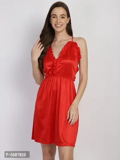 Women's Sexy Hot Red Backless Ruffled Babydoll
