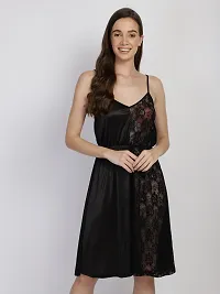 Women's Self Design Black Nightie-thumb4