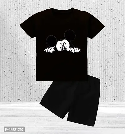 ONE ZERO KIDS  TOP    BOTTOM  SET | PRINTED T- SHIRTS |Black