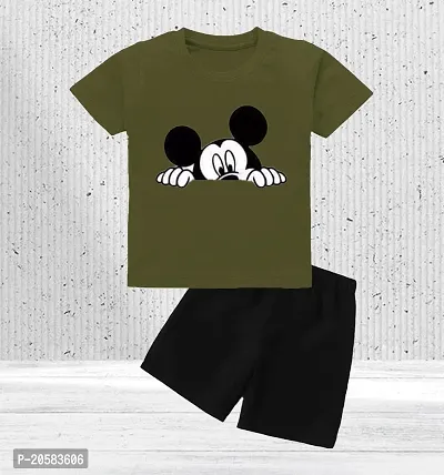 ONE ZERO KIDS  TOP    BOTTOM  SET | PRINTED T- SHIRTS |Olive green