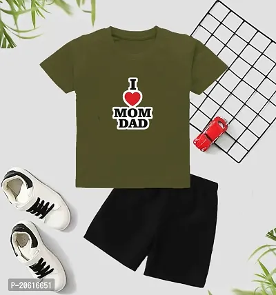 ONE ZERO KIDS  TOP    BOTTOM  SET | PRINTED T- SHIRTS |Olive green-thumb0