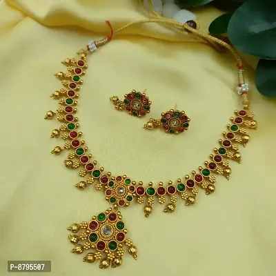 Stylish Fancy Rajwadi Style Pushpak Kempu Necklace Set For Women