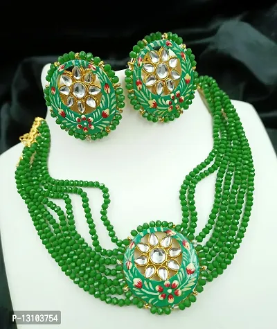 Stylish Green Brass Onyx Jewellery Set For Women-thumb0