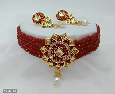 Stylish Maroon Alloy Beads Jewellery Set For Women