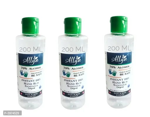 Allyn 70% Alchohol based Gel Hand Sanitizer (Pack of 3 bottle of 200 ml each)