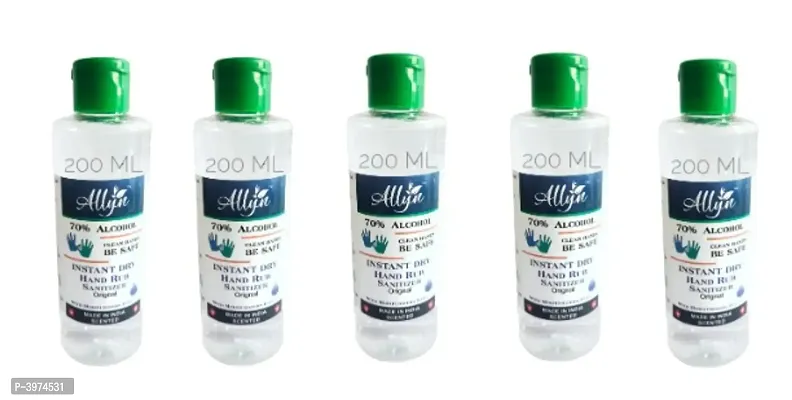 Allyn 70% Alchohol based Gel Hand Sanitizer (Pack of 5 bottle of 200 ml each)