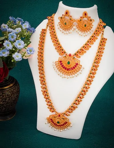 Beautiful Designer Ethnic Matte Finish Temple Necklace Set