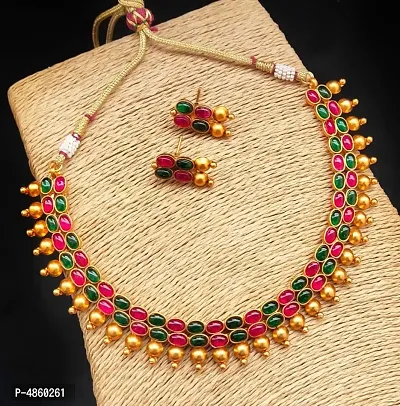 Charming  Alluring Temple Jewelry Chowker Set with Earrings